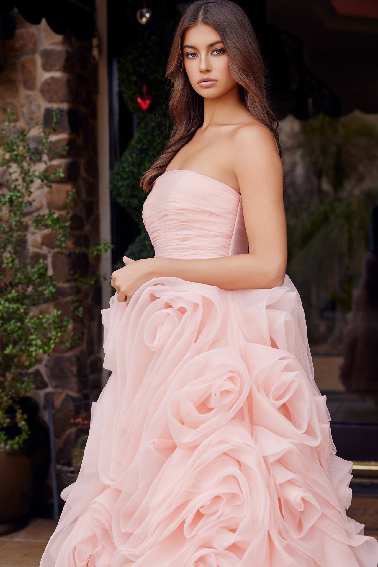 Elegant Strapless Corset Rosette Tea Length Ceremonial Dress NXJQ1037-1