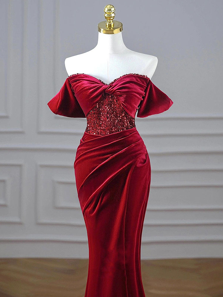 The Windsor Velvet Evening Gown – Ruby Red-1