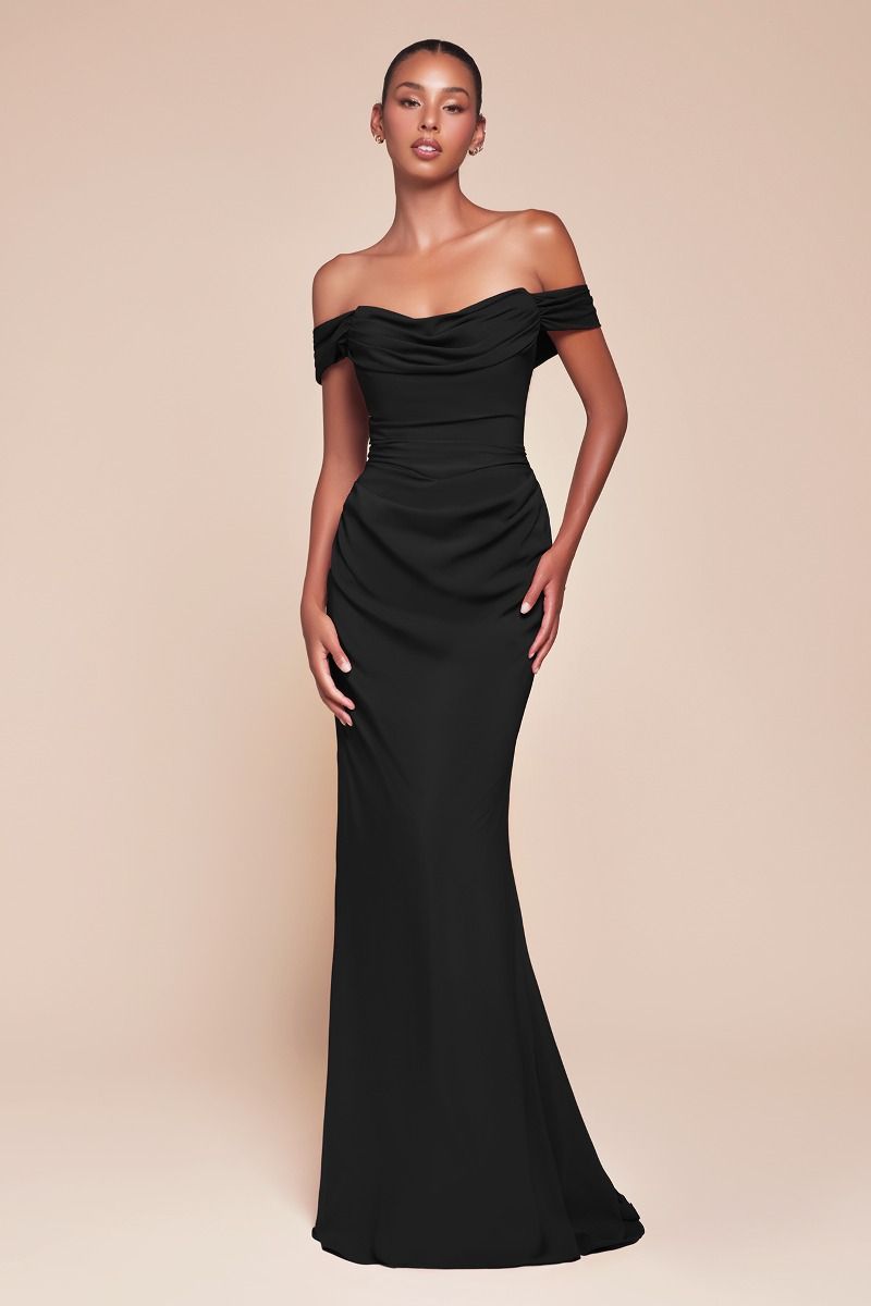 Elegant Bridesmaid Strapless Gown w/ Draped Neckline & Convertible Tie CD7433-3