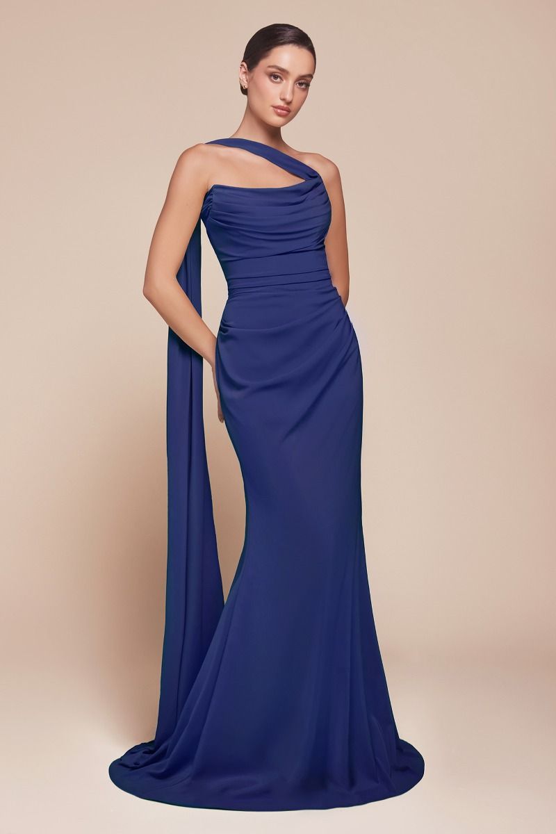 Elegant Bridesmaid Strapless Gown w/ Draped Neckline & Convertible Tie CD7433-4