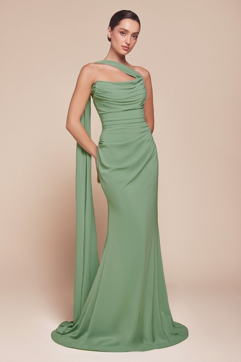 Elegant Bridesmaid Strapless Gown w/ Draped Neckline & Convertible Tie CD7433-0