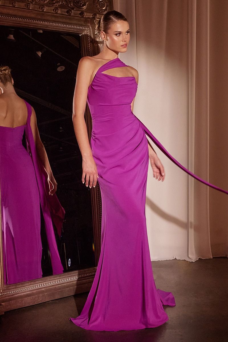 Elegant Bridesmaid Strapless Gown w/ Draped Neckline & Convertible Tie CD7433-7