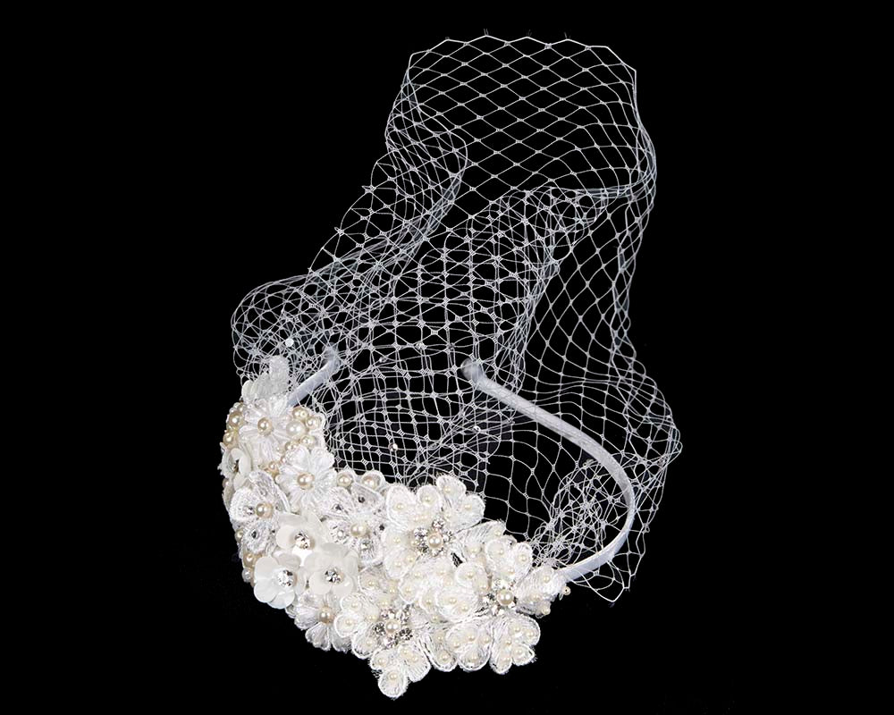 Flower bridal headpiece with veil and headband-2