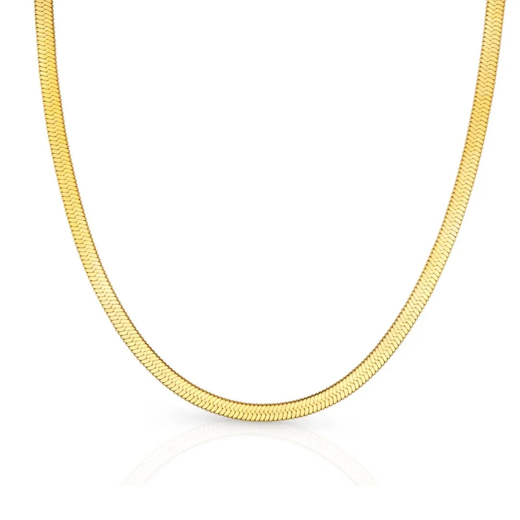 Herringbone Snake Chain Necklace - Flat Statement Choker Jewelry-0