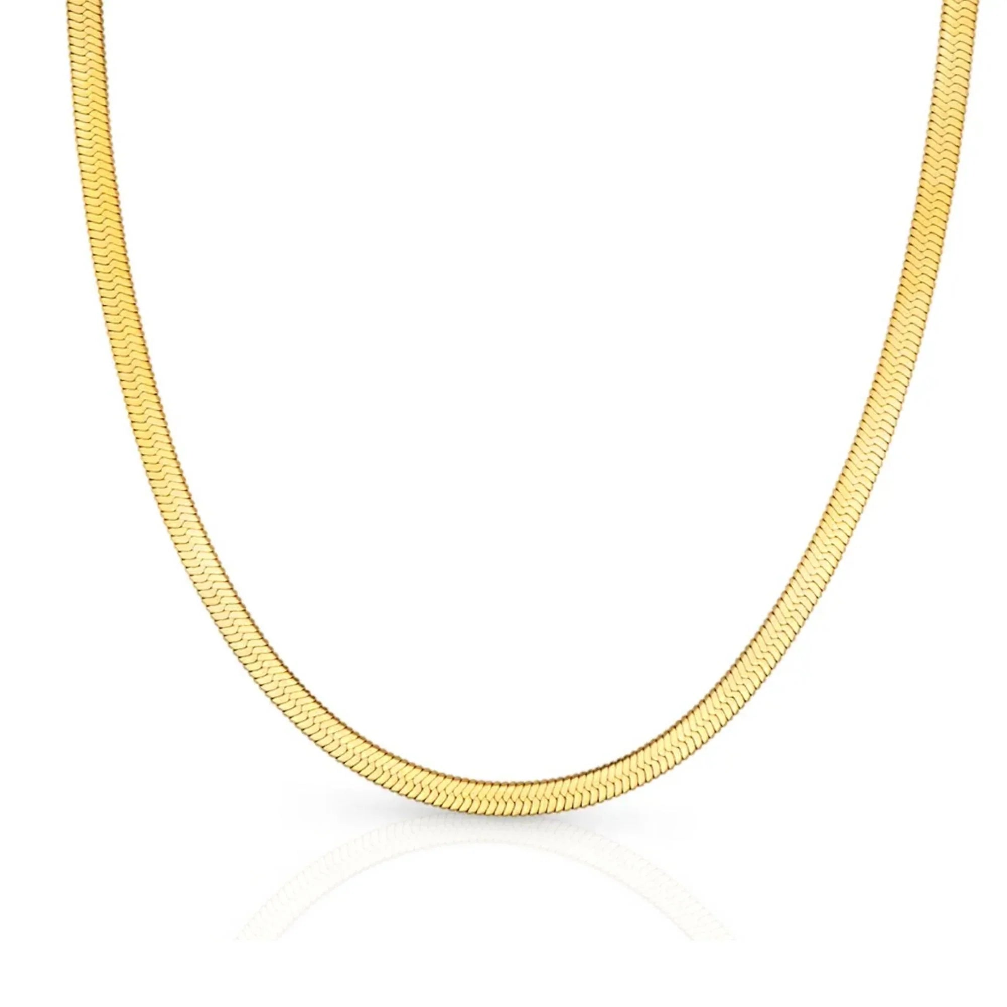 Herringbone Snake Chain Necklace - Flat Statement Choker Jewelry-0