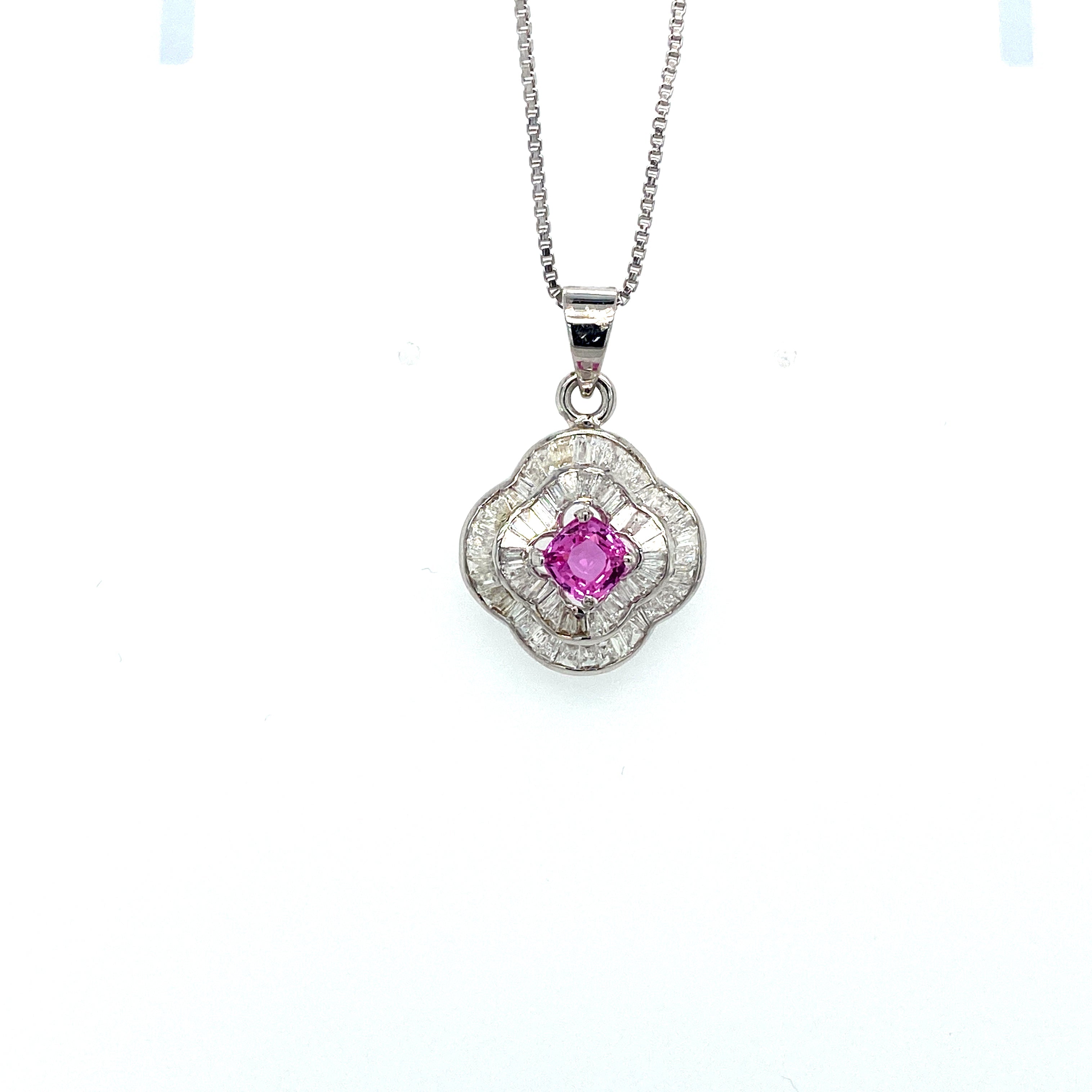 Pink Sapphire and Diamond Pendant in 18K White Gold - KGP 21169-0