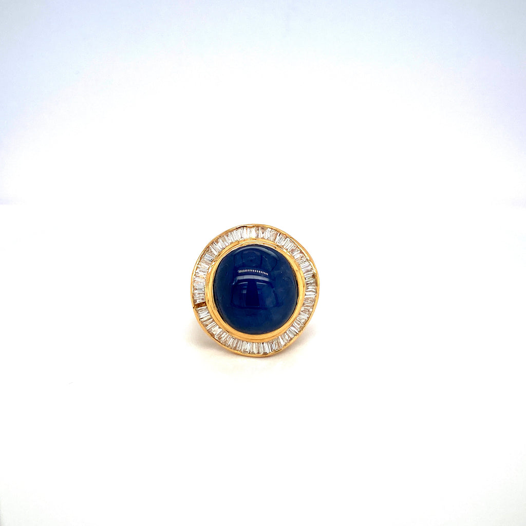 Sapphire Star and Diamond Ring in 18K Yellow Gold - KGR 13438-0