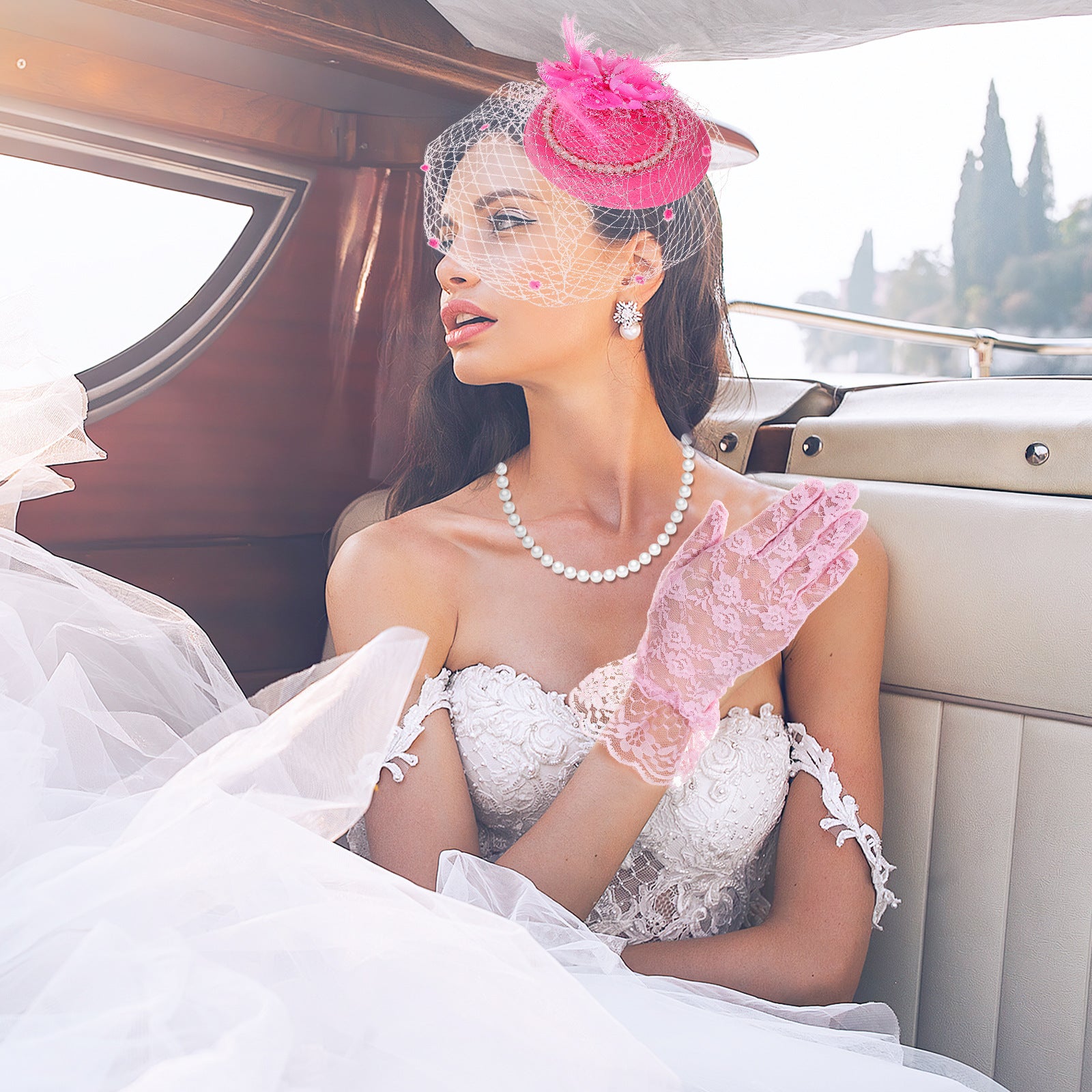 European and American Bride Wedding Headwear Night Shanghai Cheongsam Celebrity Vintage Dinner Annual Meeting Performance Pearl Veil Topper Hat