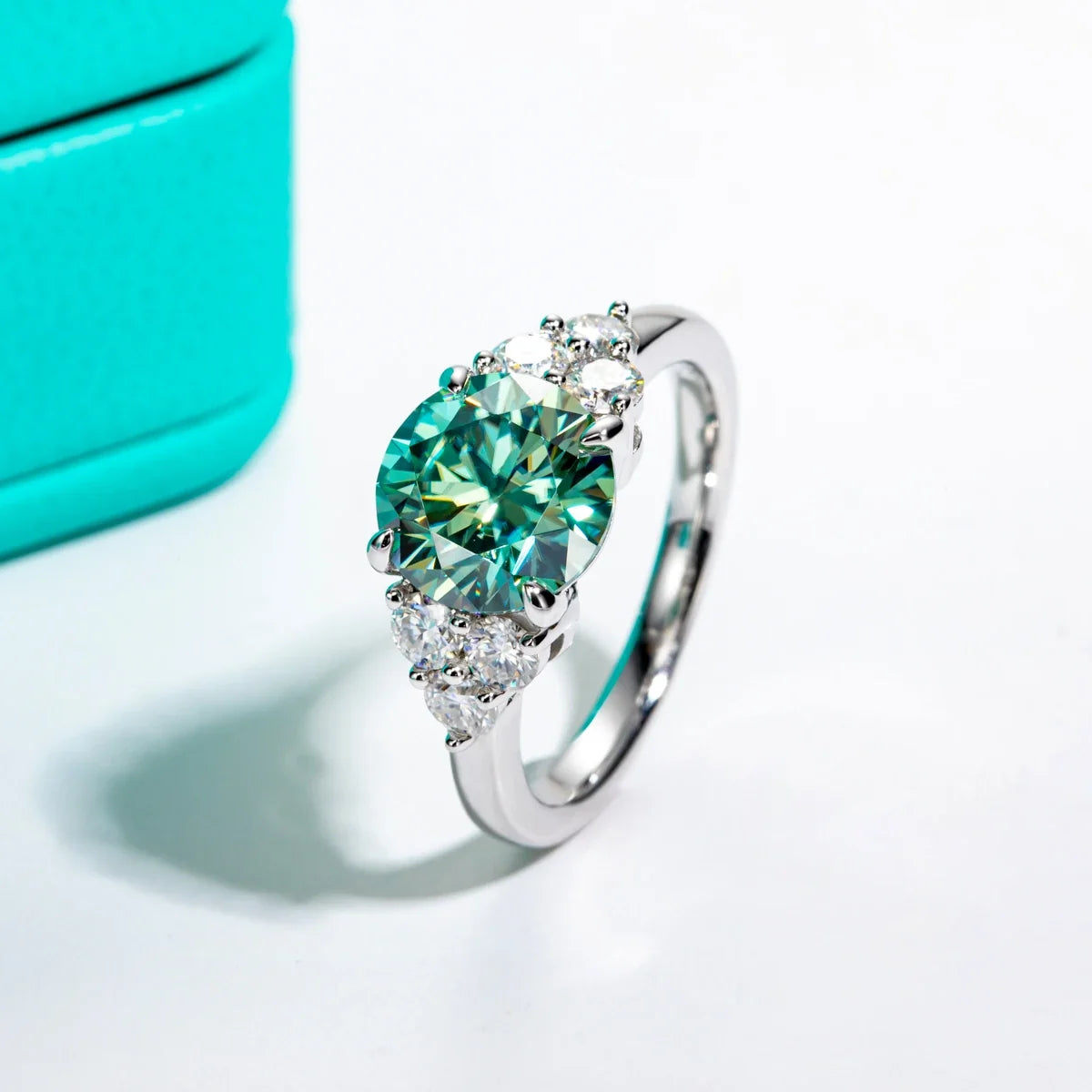 3 CT Round Cut Green Stone Moissanite Engagement Ring-0