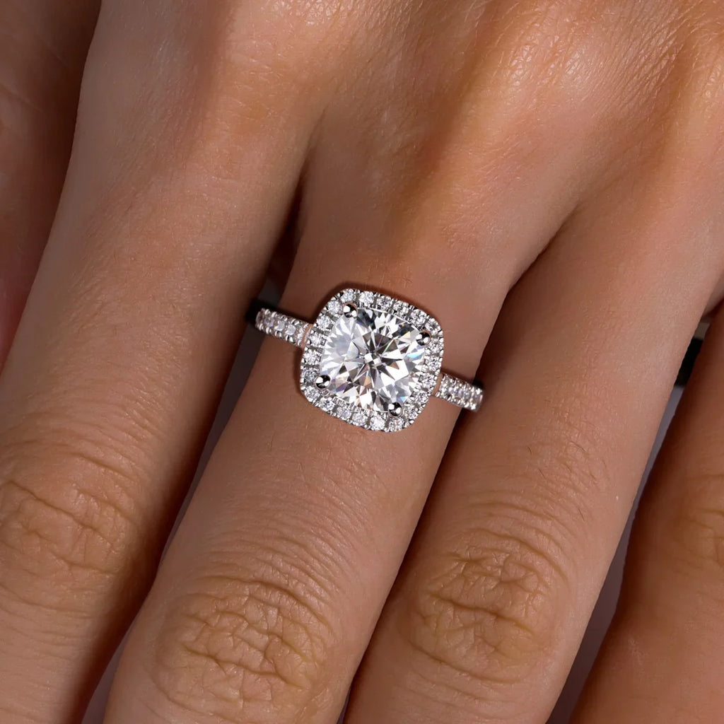 3 CT Round Cut Moissanite Halo Engagement Ring-3