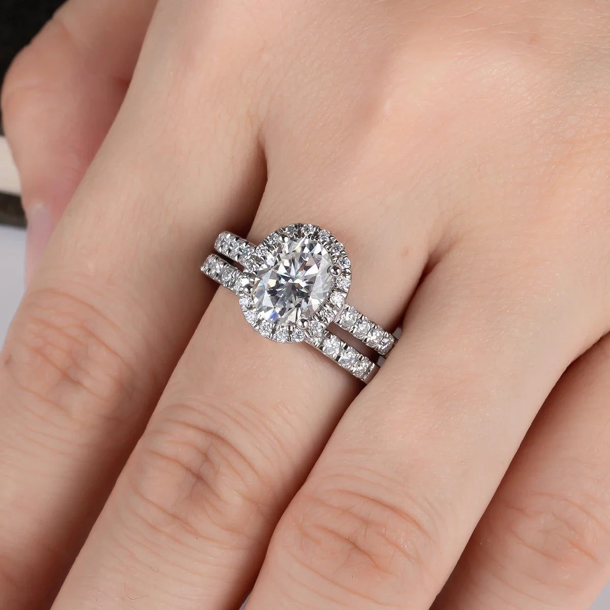2 CT Oval Cut Moissanite Bridal Ring Set-4