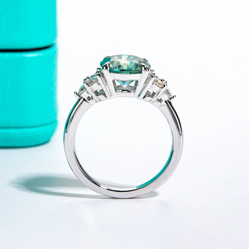 3 CT Round Cut Green Stone Moissanite Engagement Ring-3