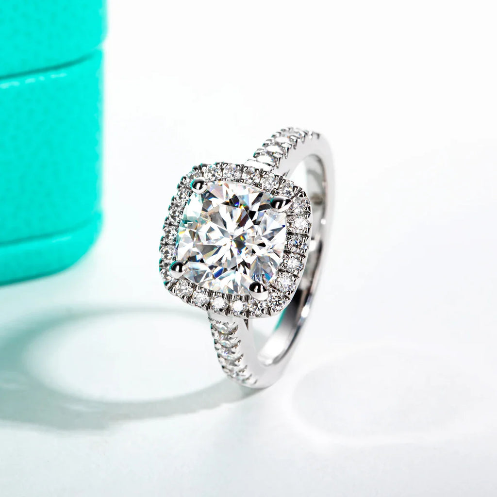 3 CT Round Cut Moissanite Halo Engagement Ring-0