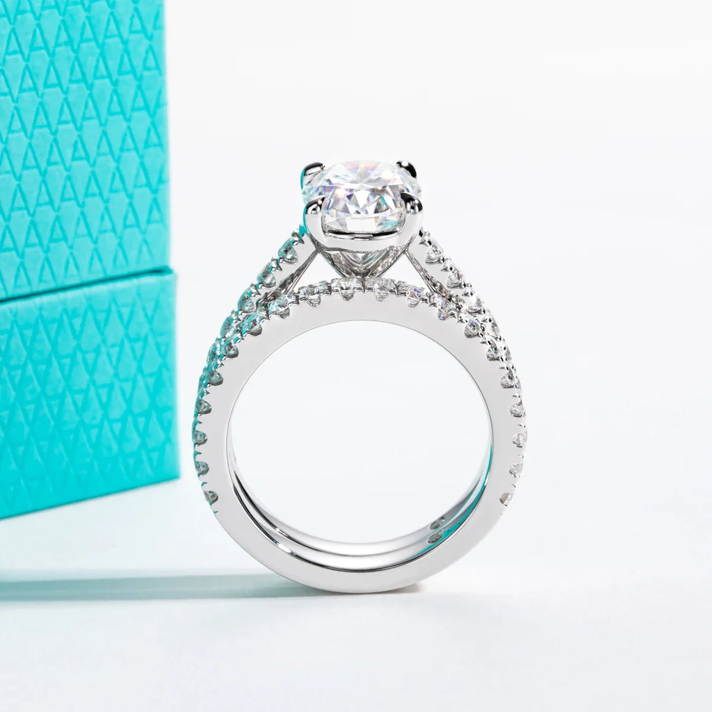 3 CT Oval Cut Moissanite Bridal Ring Set-3