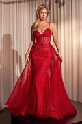 BEADED FITTED GOWN WITH OVERSKIRT CDCD863-0