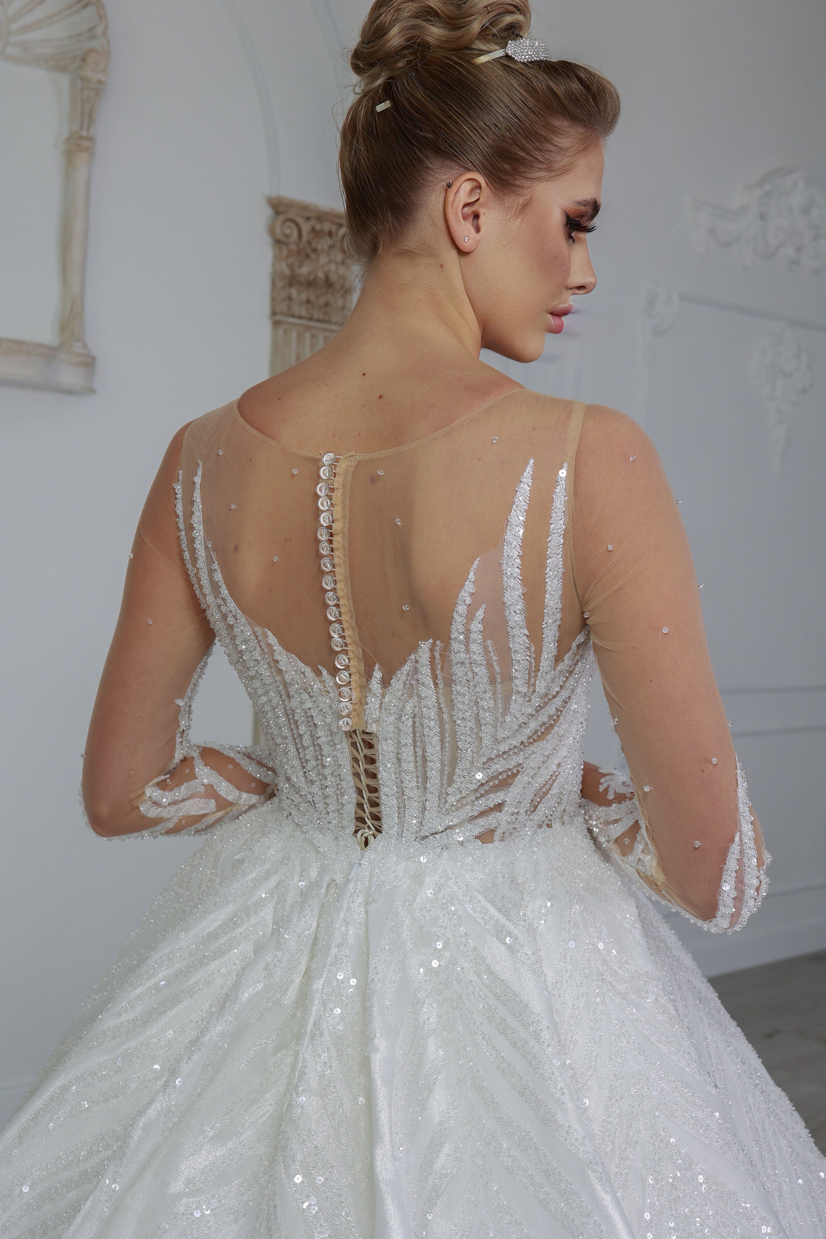 Yaprak a line wedding dress-6