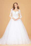 Illusion V-Neck Embroidered Mesh Wedding Gown w/ Sequin Lining-2