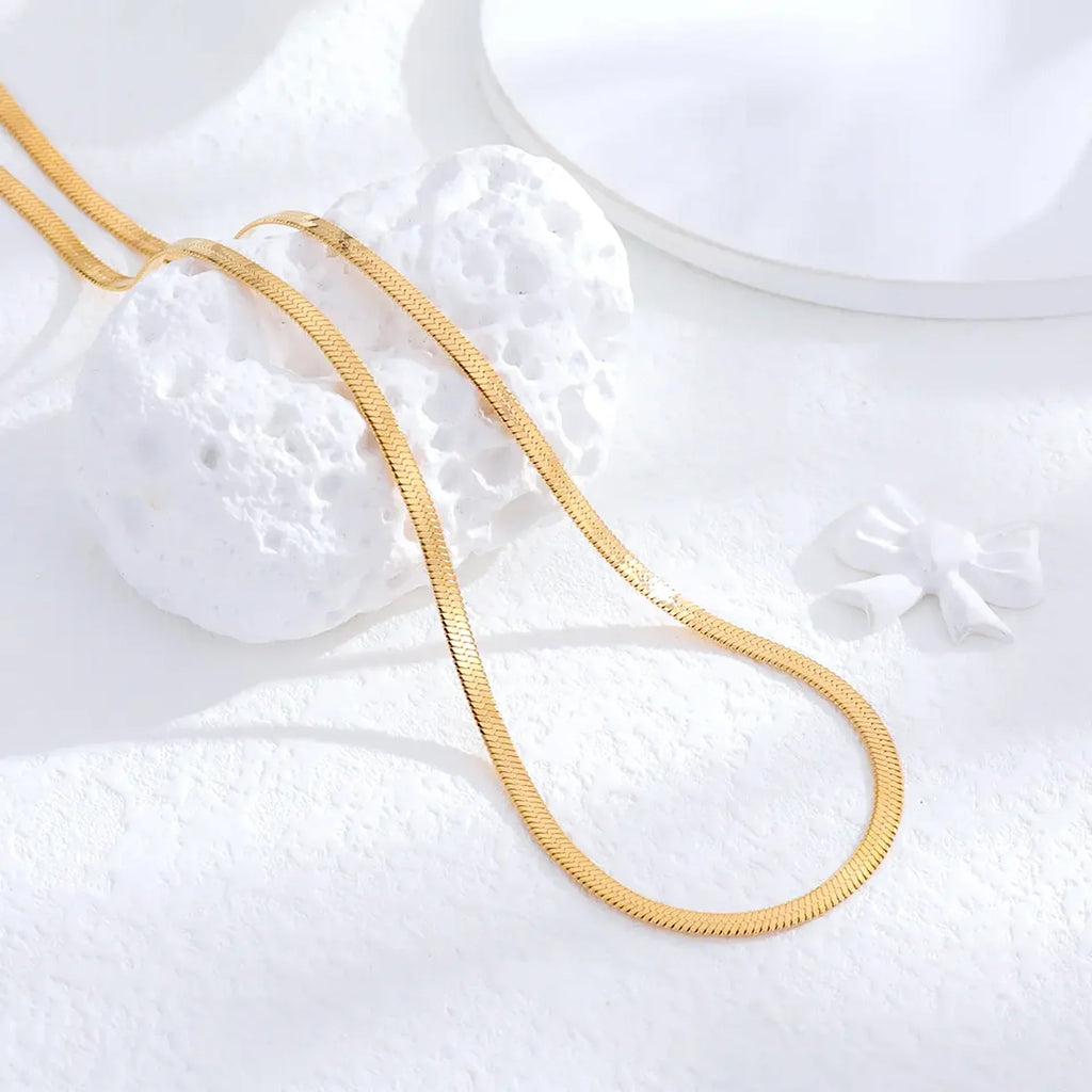 Herringbone Snake Chain Necklace - Flat Statement Choker Jewelry-1