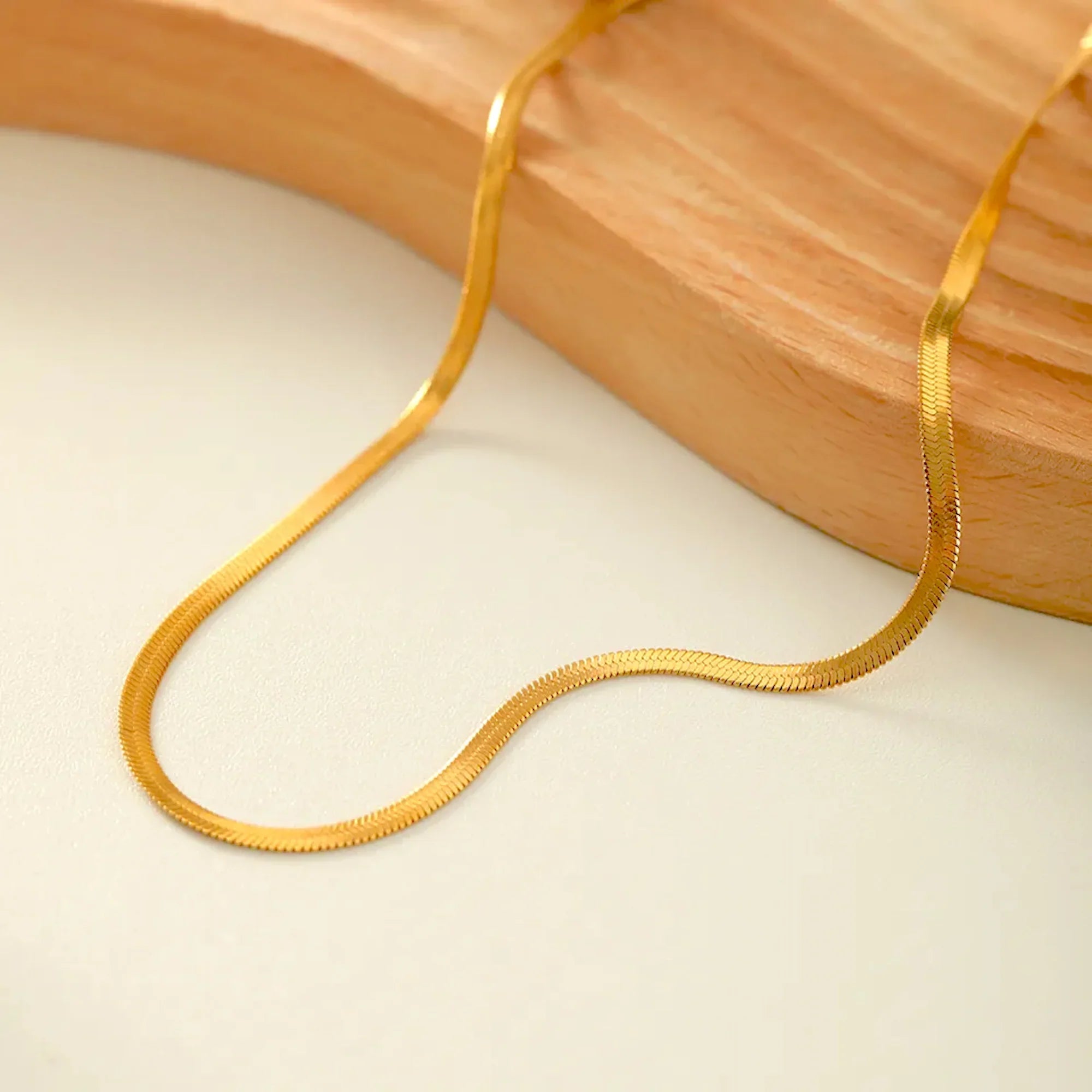 Herringbone Snake Chain Necklace - Flat Statement Choker Jewelry-2
