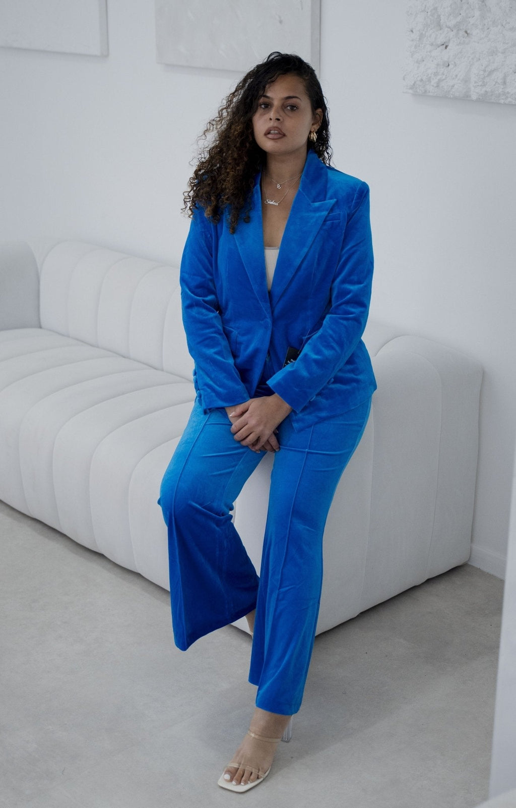 The royal velvet wide-leg pantsuit (UK size 14)-3