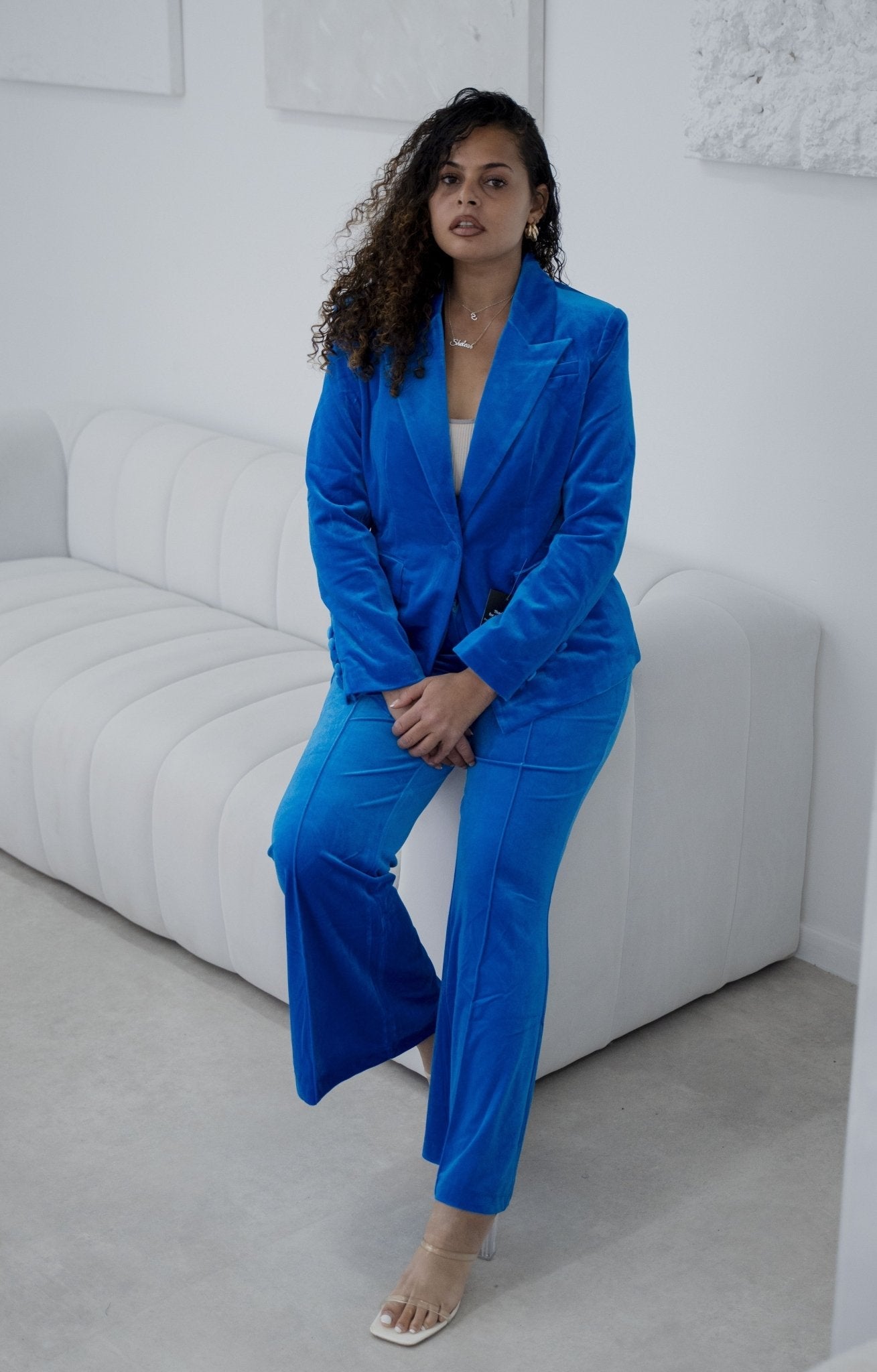 The royal velvet wide-leg pantsuit (UK size 14)-3