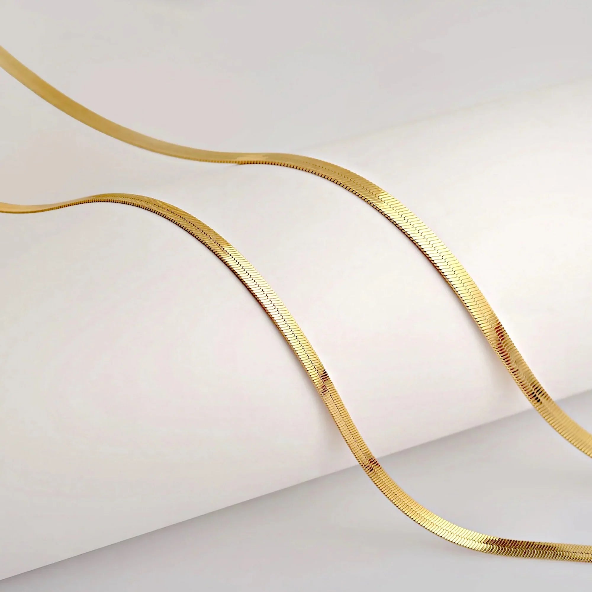 Herringbone Snake Chain Necklace - Flat Statement Choker Jewelry-4